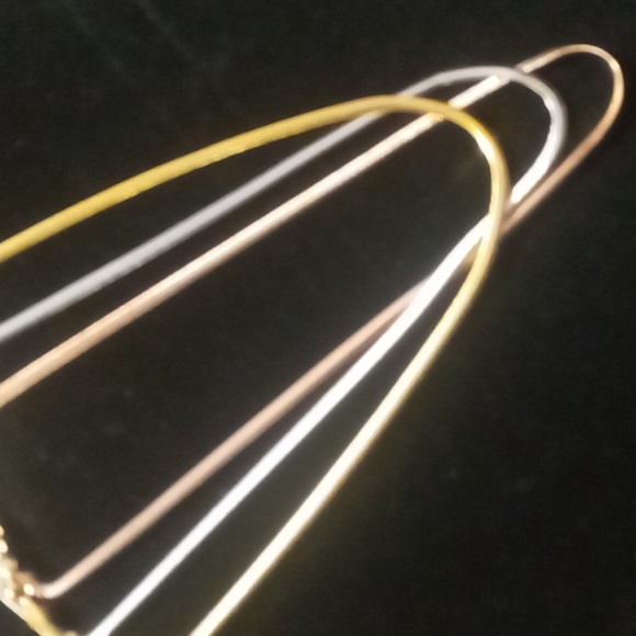 Mixed metal layered 3 chains rose gold,silver & gold tone flattened Snake chain - Picture 2 of 4